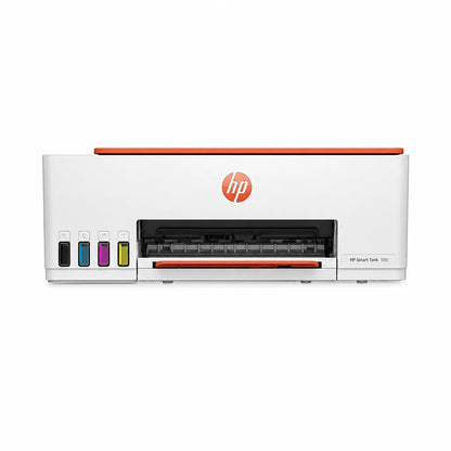 HP Smart Tank 589 all-in-one colour printer shown from a front angle with compact desktop design -tpstech.in