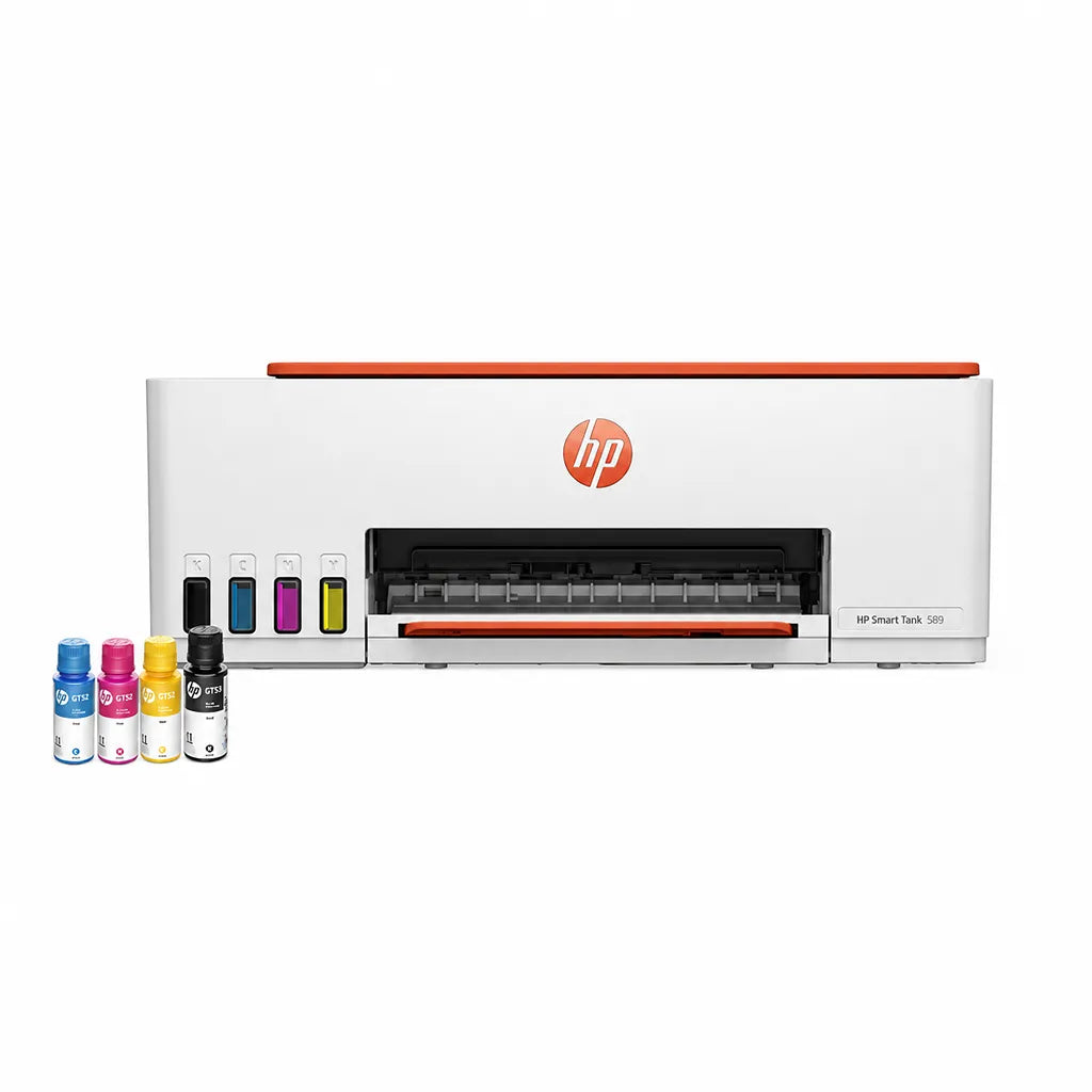 HP Smart Tank 589 all-in-one colour ink tank printer with visible black, cyan, magenta and yellow ink tanks -tpstech.in