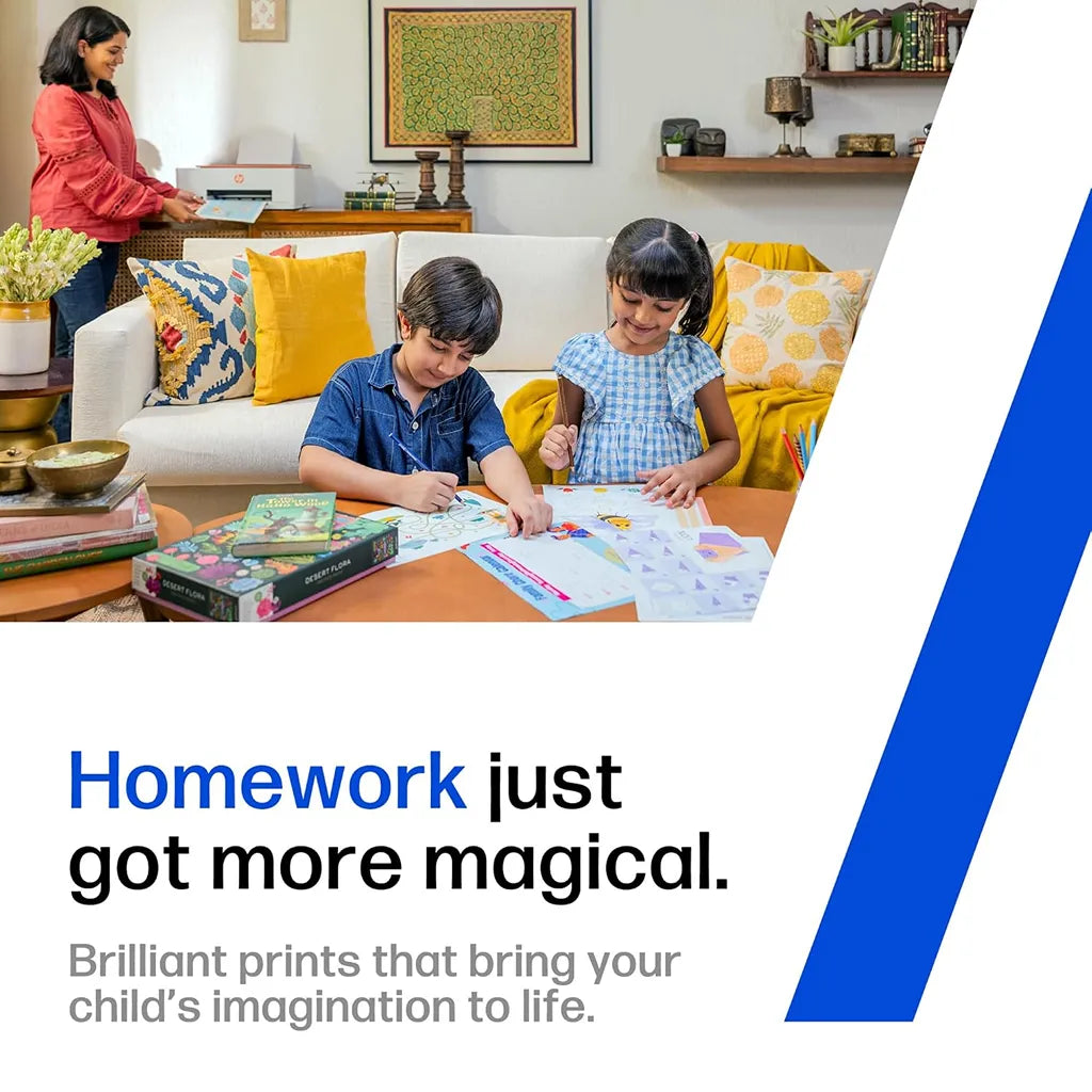 HP Smart Tank 589 colour printer being used for bright homework and creative prints at home -tpstech.in