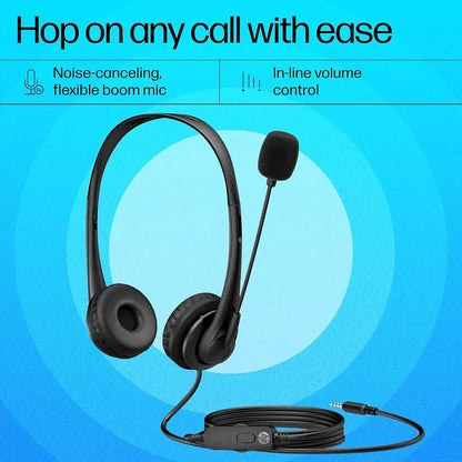 HP Stereo 3.5mm Headset G2 Wired Headset with flexible noise cancelling boom microphone and inline volume control -tpstech.in