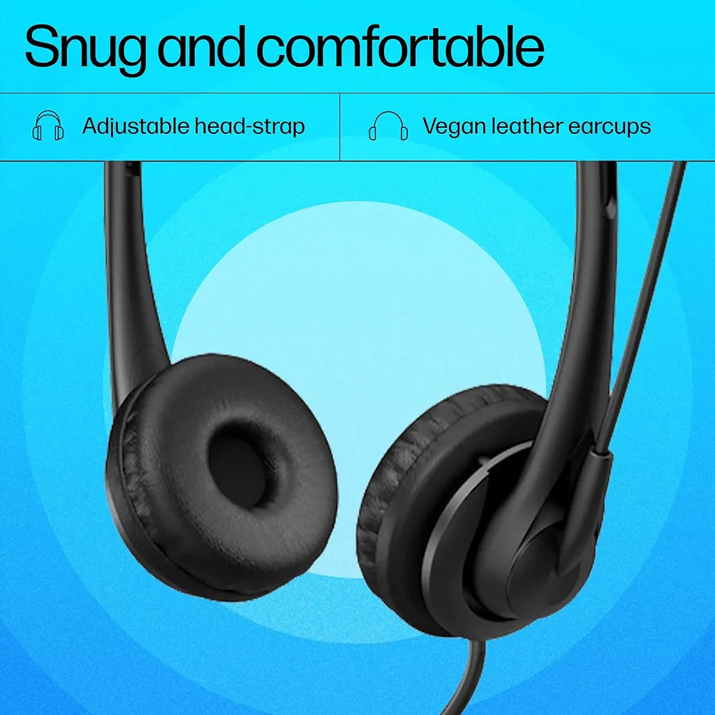 HP Stereo 3.5mm Headset G2 adjustable head strap and cushioned vegan leather earcups detail -tpstech.in