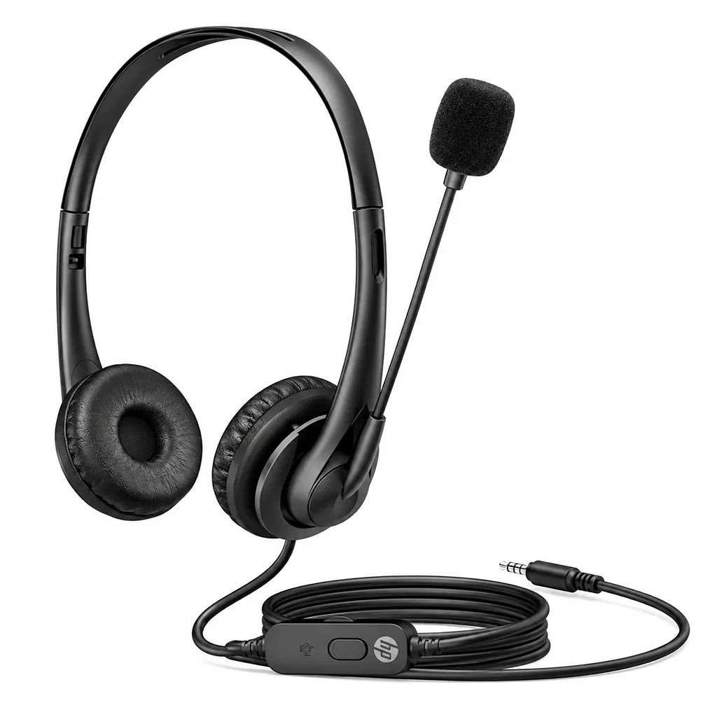 HP Stereo 3.5mm Headset G2 Wired Headset with Microphone for PC Laptop angled product view with cable -tpstech.in