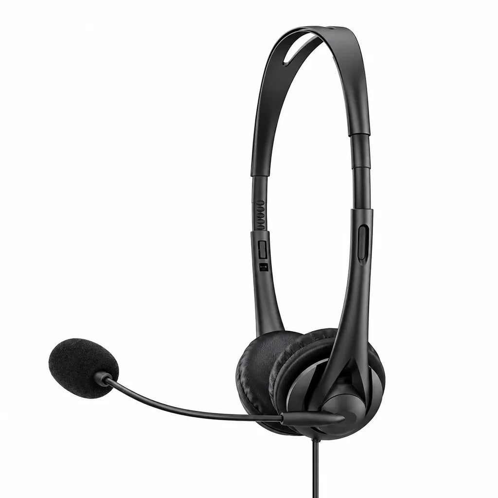 Side angle view of HP Stereo USB Headset G2 showing plush ear pads and extendable headband slider -tpstech.in