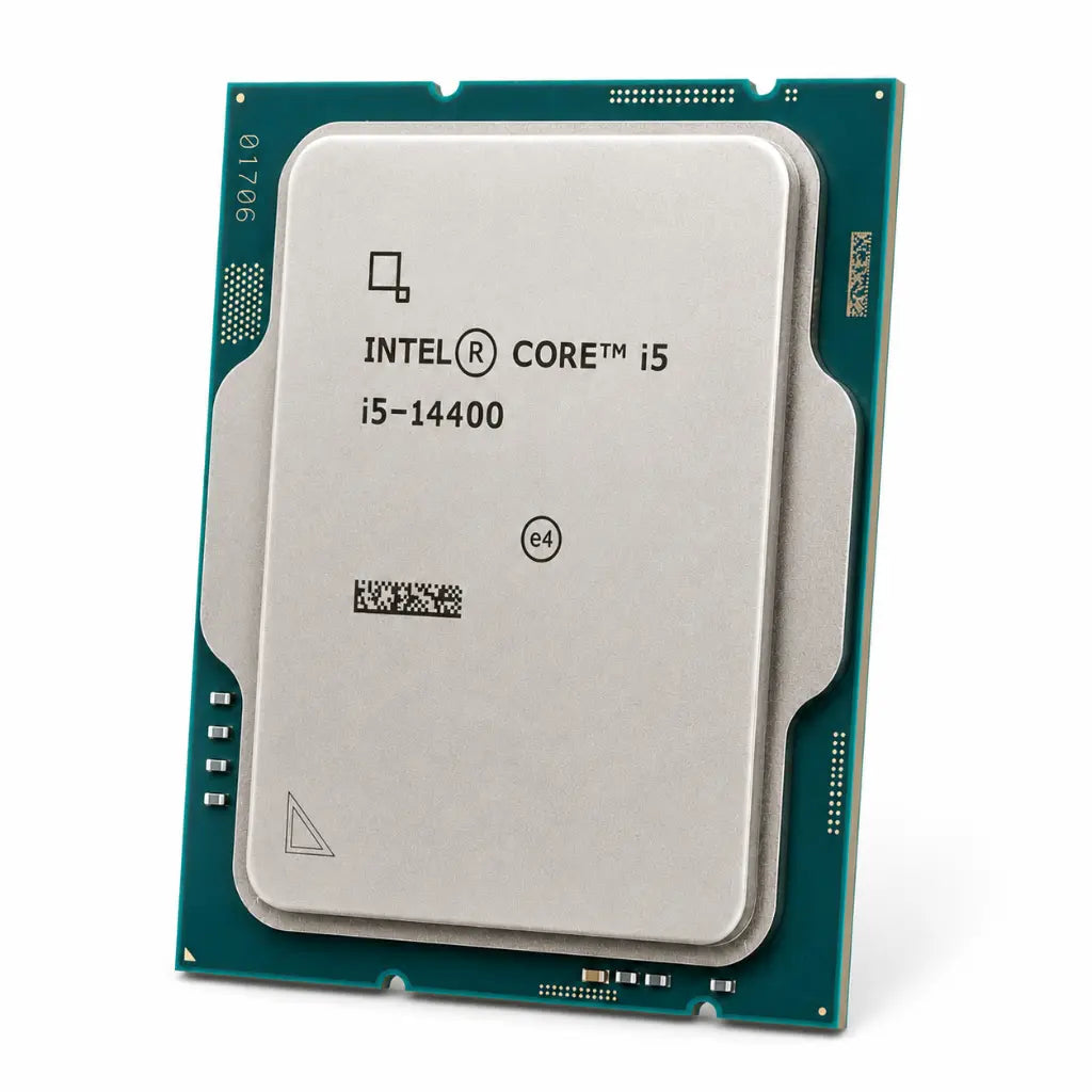 Intel Core i5-14400 Tray desktop processor left angle view for Intel LGA1700 PC builds