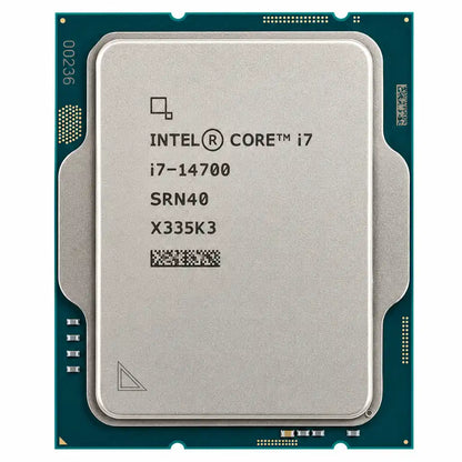 Intel Core i7-14700 Tray desktop processor front angle view with LGA1700 design