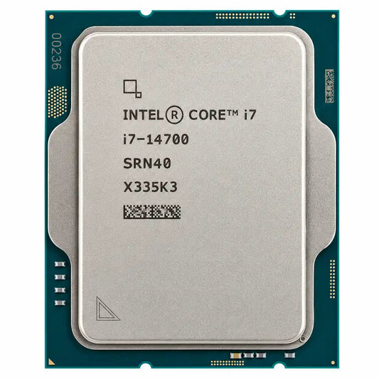 Intel Core i7-14700 Tray desktop processor front angle view with LGA1700 design