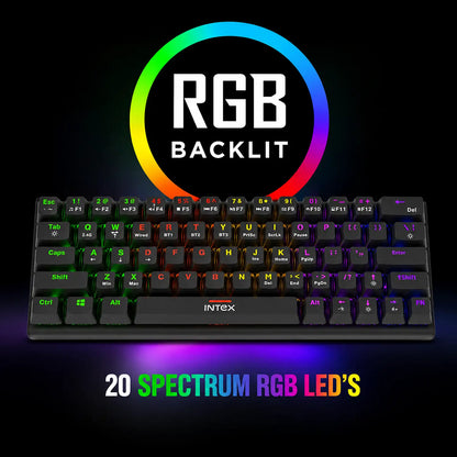 Intex Caliber Plus IT-WLKBM02 RGB backlit wireless mechanical keyboard with 20 spectrum RGB LED modes -tpstech.in