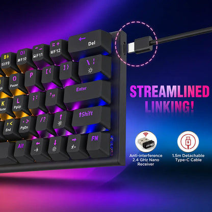 Intex Caliber Plus IT-WLKBM02 wireless mechanical keyboard with detachable Type-C cable and 2.4GHz nano receiver -tpstech.in