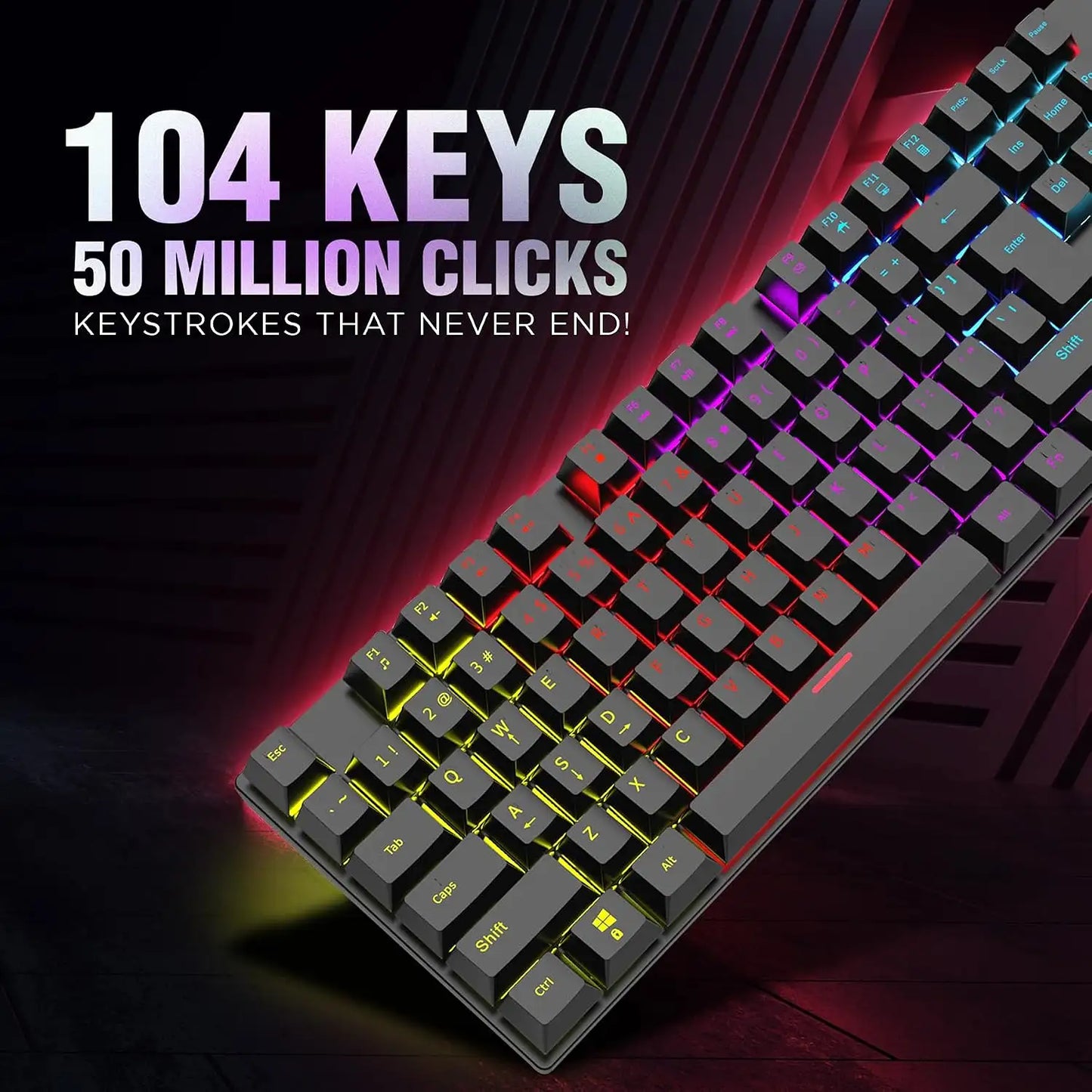 Intex Caliber Wired Mechanical Gaming Keyboard with RGB Lighting 104 Keys and 50 Million Keystrokes Durability -tpstech.in