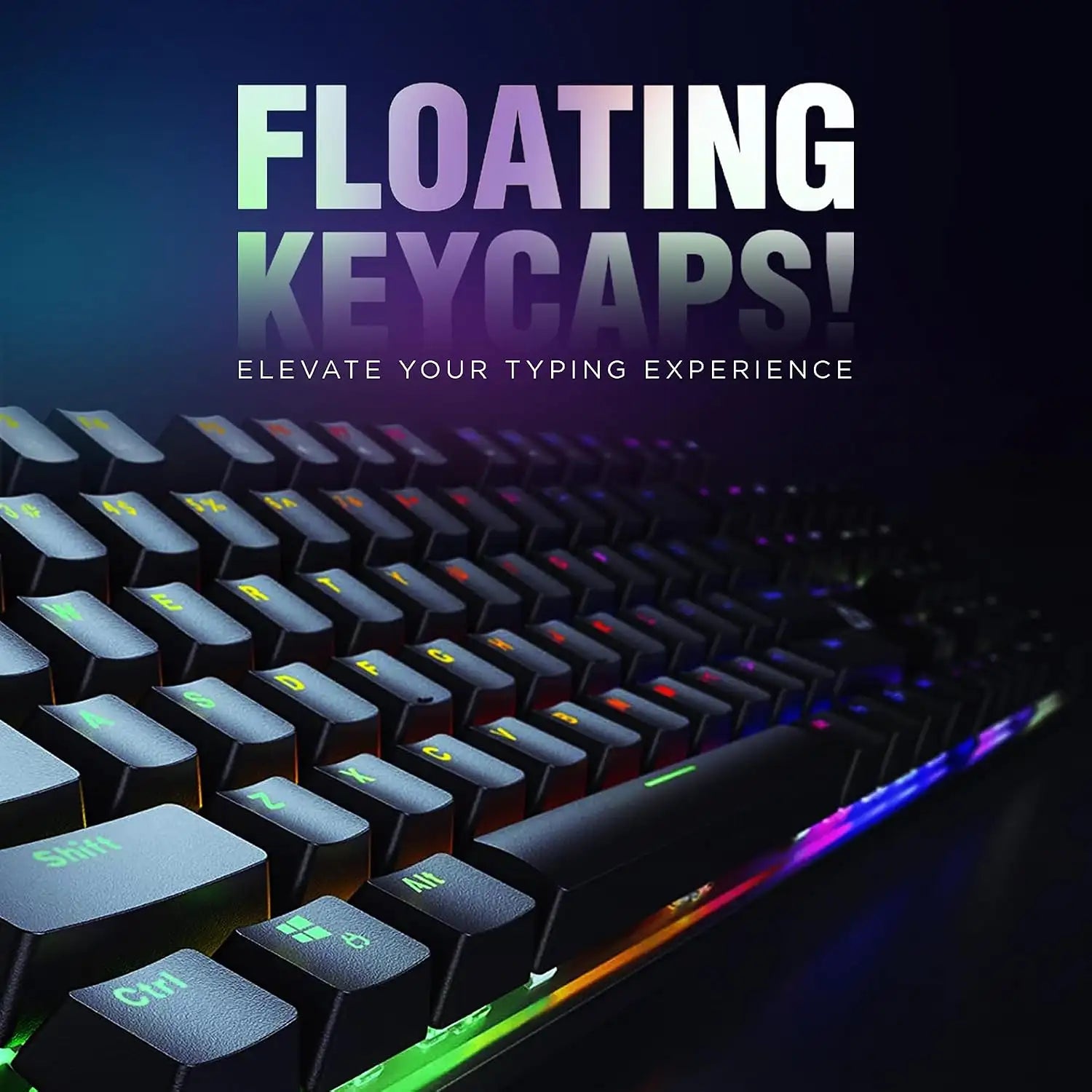 Intex Caliber Wired Mechanical Gaming Keyboard with RGB Lighting Side Angle Showing Floating Keycaps Design -tpstech.in