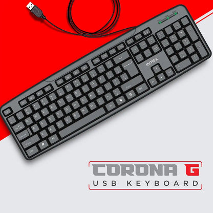 Intex Corona G full-size USB wired keyboard front angled view -tpstech.in