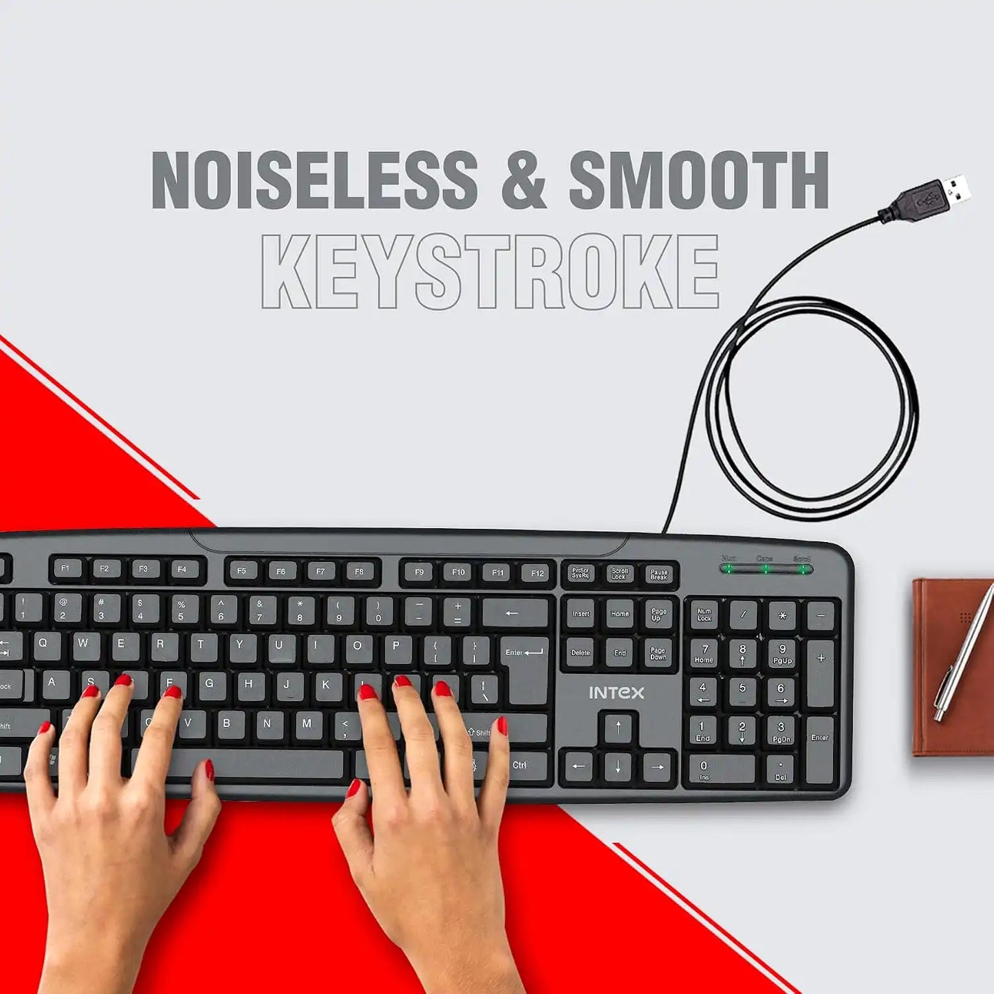 Intex Corona G USB wired keyboard with noiseless and smooth keystroke experience -tpstech.in