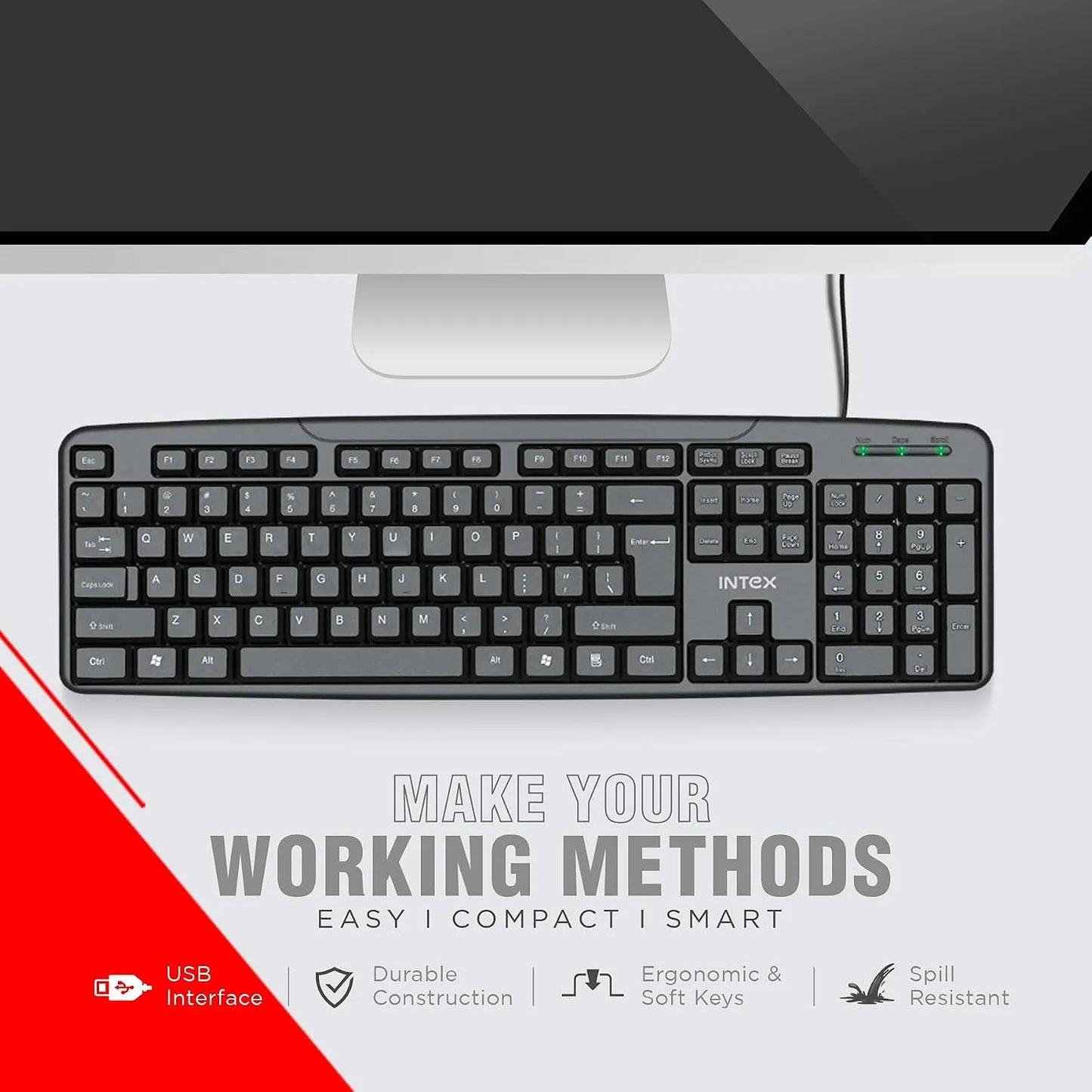 Intex Corona G USB wired keyboard for easy and comfortable everyday computer use -tpstech.in