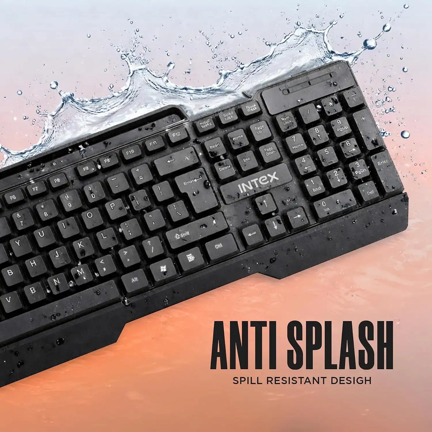 Intex Corona Pro IT-KB333 anti-splash spill-resistant wired keyboard for everyday desktop and laptop use-tpstech.in