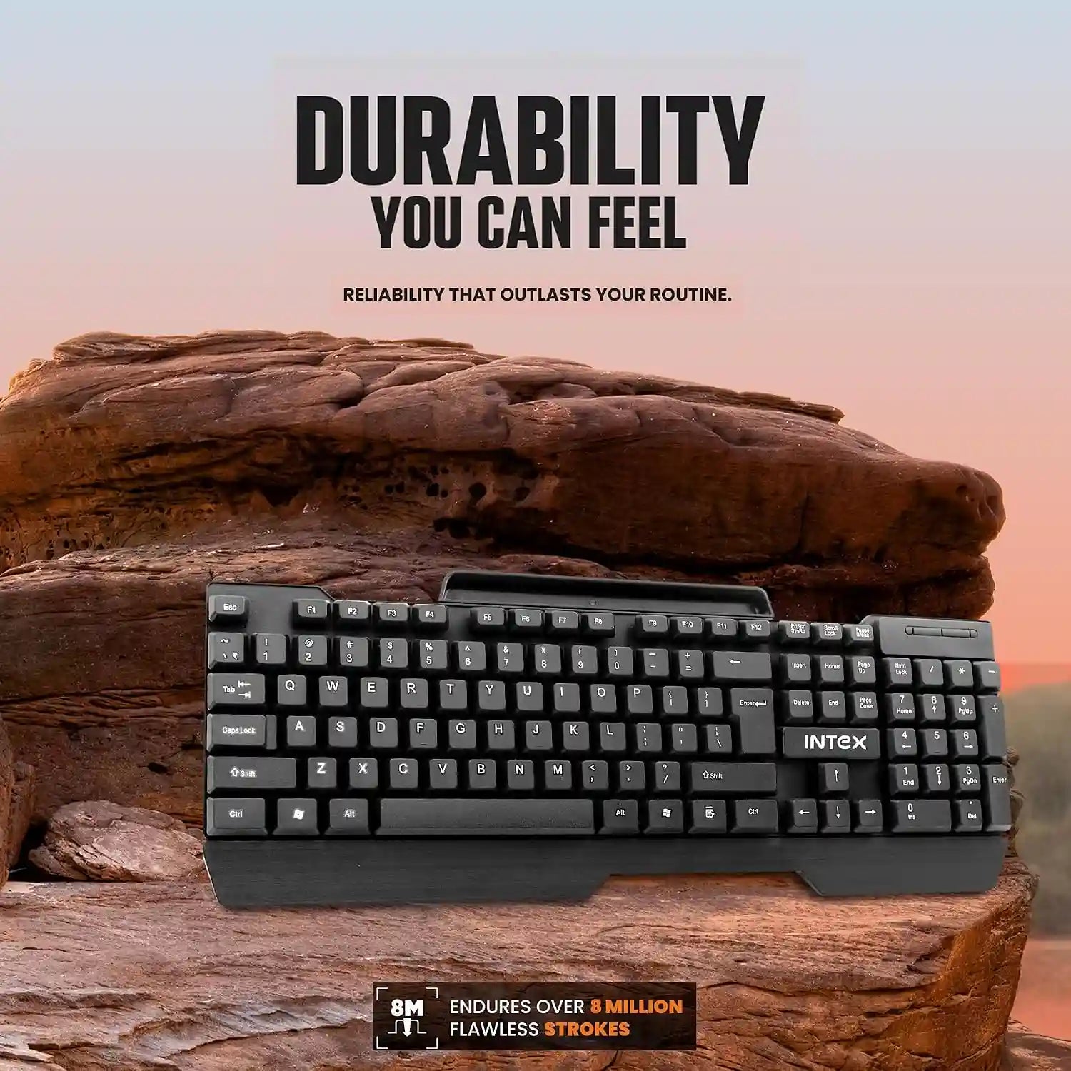 Intex Corona Pro IT-KB333 durable wired keyboard with up to 8 million keystroke lifespan for reliable daily typing-tpstech.in
