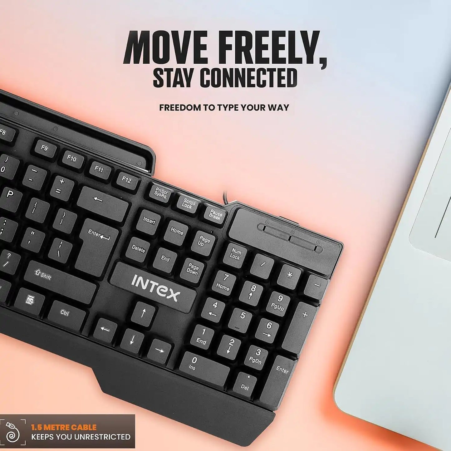 Intex Corona Pro IT-KB333 wired USB keyboard with 1.5 metre cable for flexible desk connectivity-tpstech.in