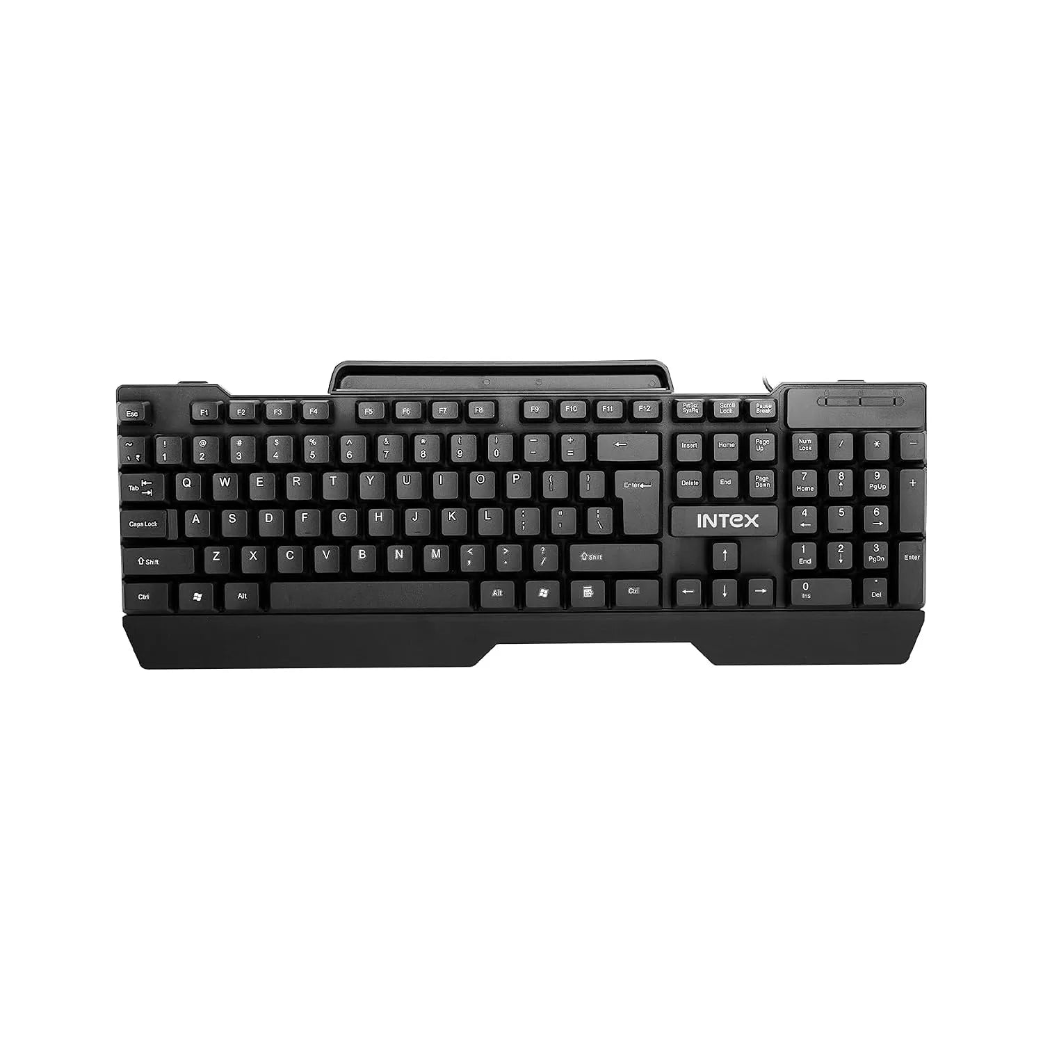Intex Corona Pro IT-KB333 wired USB keyboard in black with full-size 104-key layout front view-tpstech.in