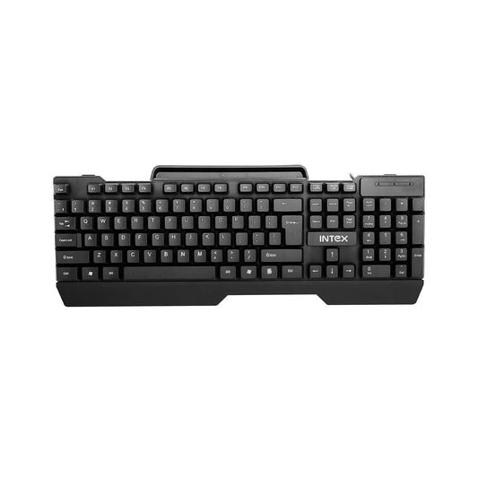 Intex Corona Pro IT-KB333 wired USB keyboard in black with full-size 104-key layout front view-tpstech.in