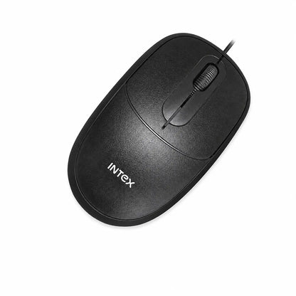Intex ECO-6 IT-M009 black wired USB mouse top angle view-tpstech.in