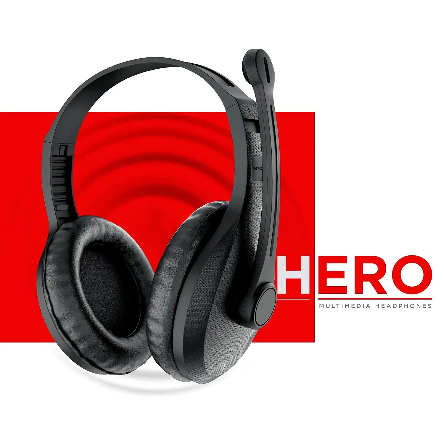 Intex Hero multimedia headphones with adjustable headband and cushioned over-ear earcups front view -tpstech.in