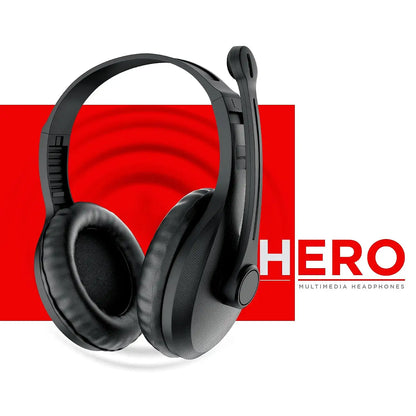 Intex Hero multimedia headphones with adjustable headband and cushioned over-ear earcups front view -tpstech.in