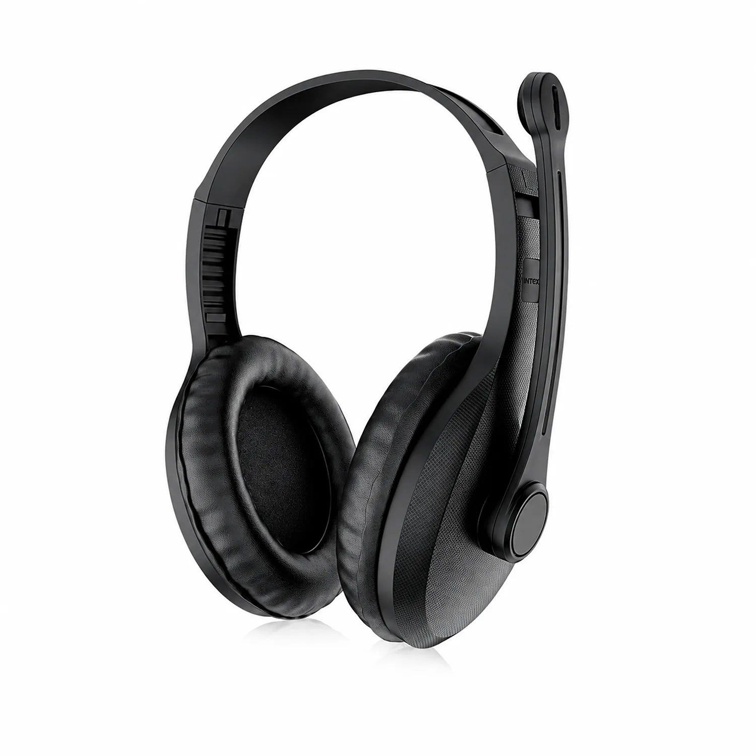 Intex Hero over-ear multimedia headphones with cushioned earcups side angle view -tpstech.in