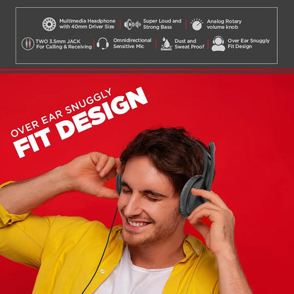 Intex Hero over-ear multimedia headphones with 40mm drivers, strong bass, analog volume knob and sensitive mic -tpstech.in