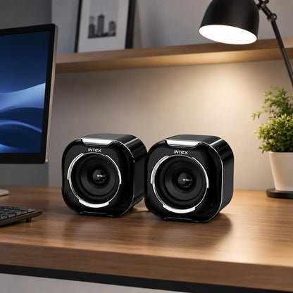 Intex IT 130 2.0 desktop speaker pair in home and office computer setup-tpstech.in