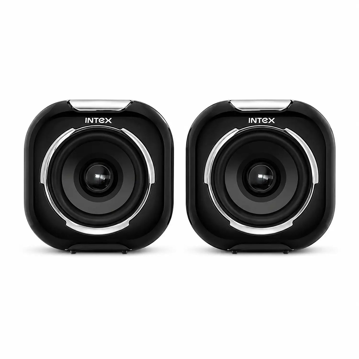 Intex IT 130 2.0 desktop speaker pair front view with 2.0 stereo design-tpstech.in