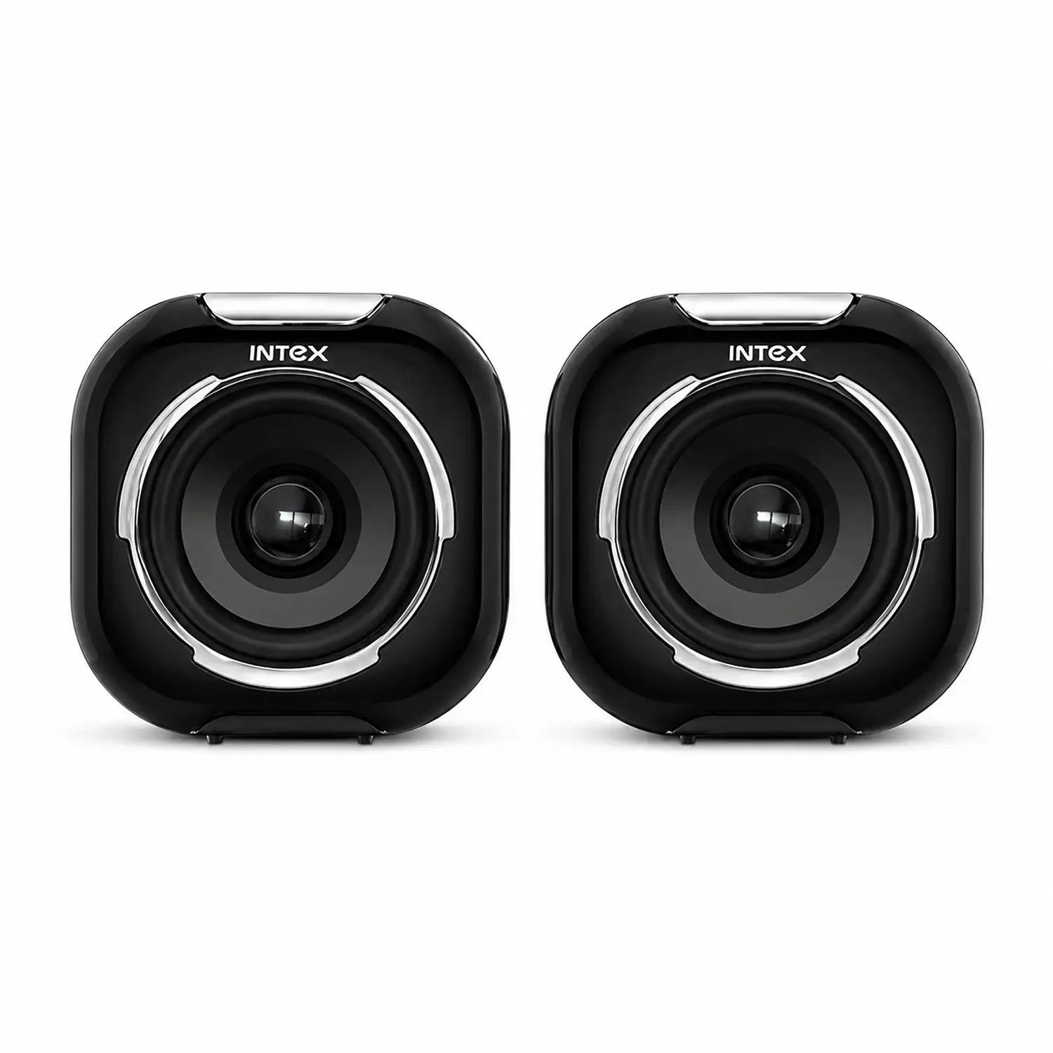 Intex IT 130 2.0 desktop speaker pair front view with 2.0 stereo design-tpstech.in