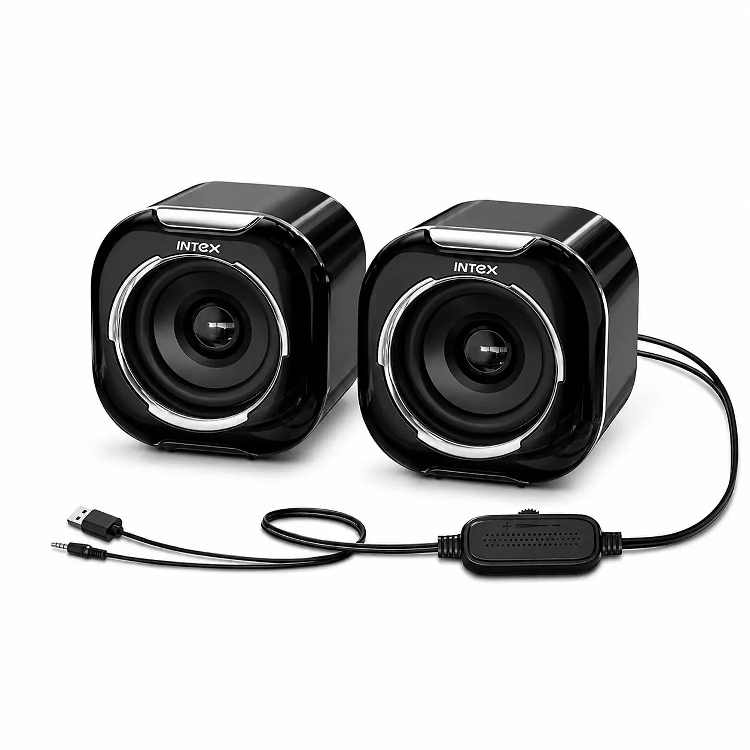Intex IT 130 2.0 desktop speaker set with USB power and 3.5mm audio cable-tpstech.in