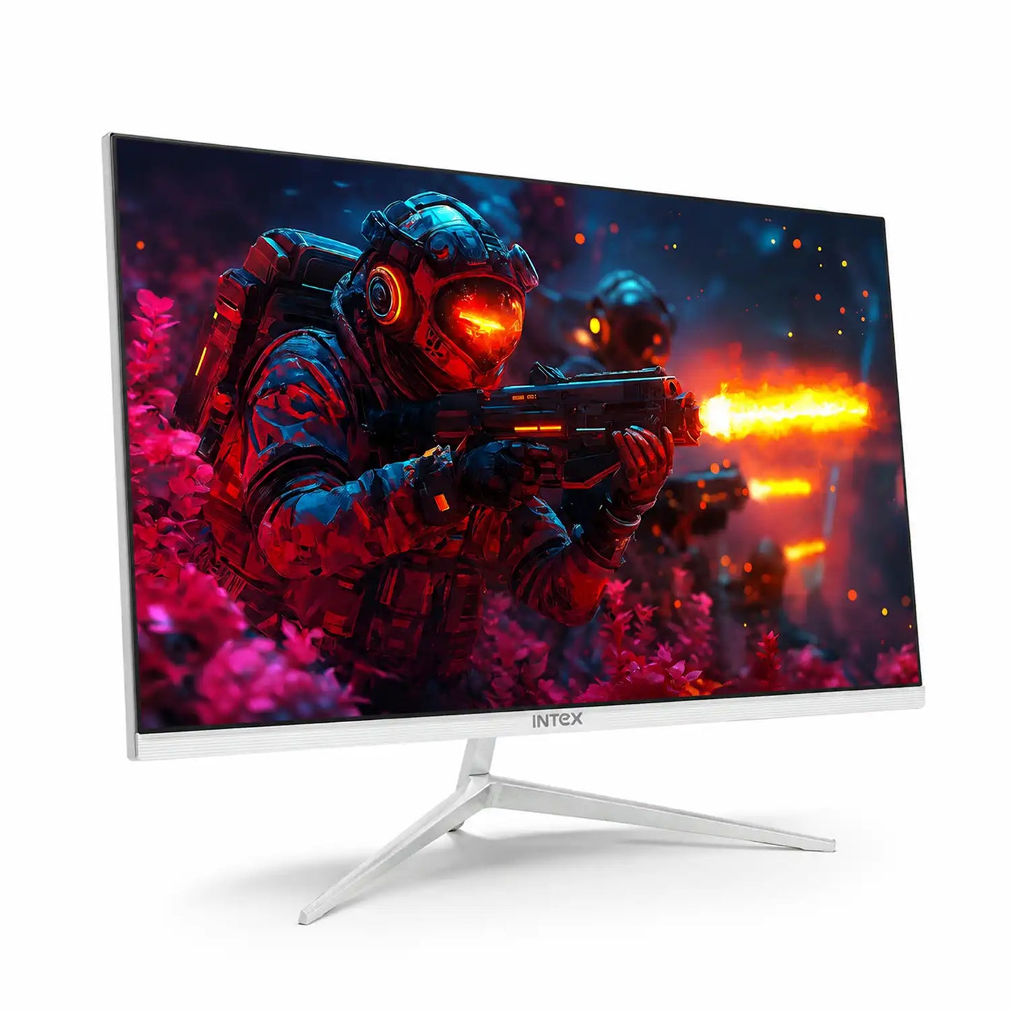 Intex IT-1502 24 inch flat gaming monitor shown from left angle with slim frameless display-tpstech.in