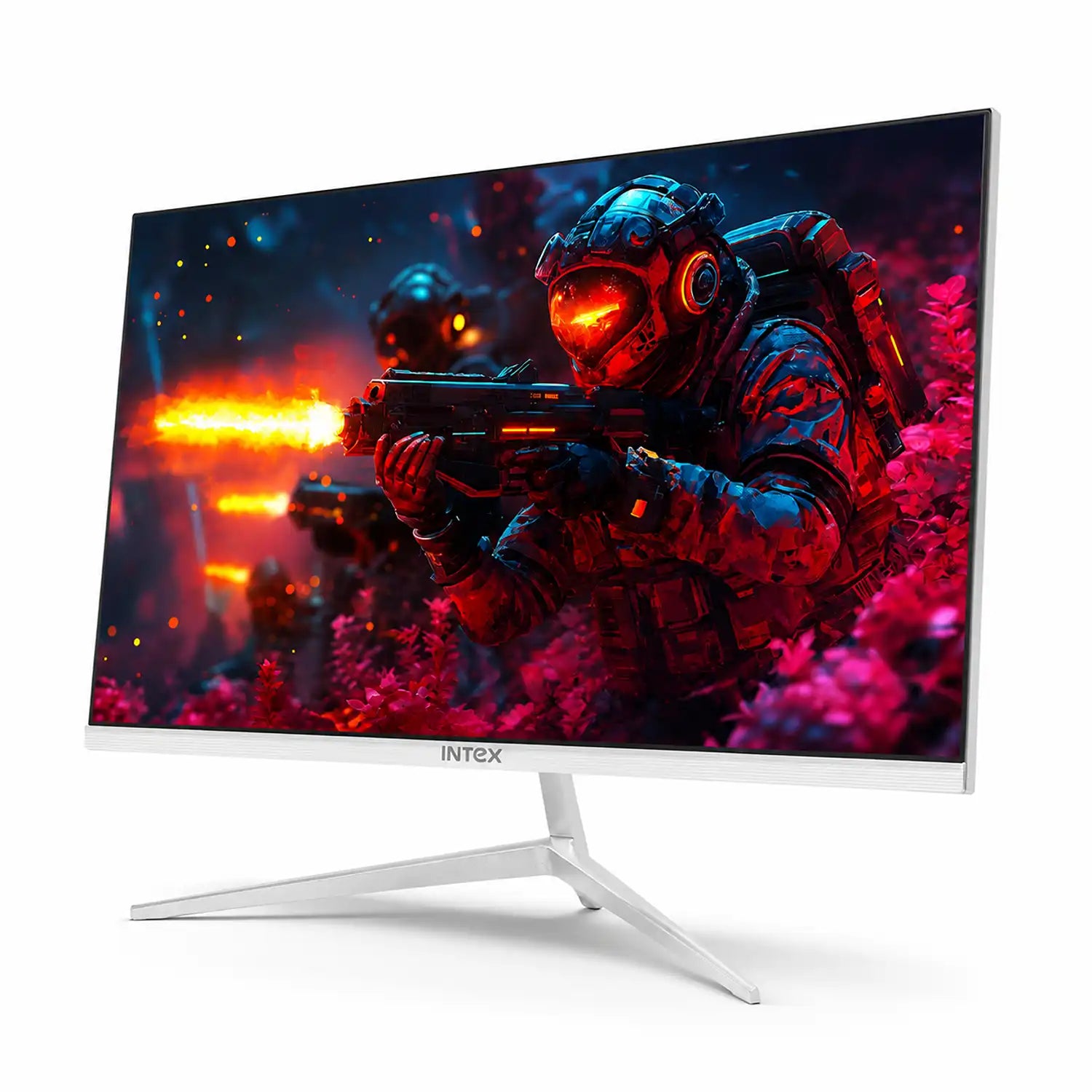Intex IT-1502 24 inch flat gaming monitor shown from right angle with sleek slim display design-tpstech.in
