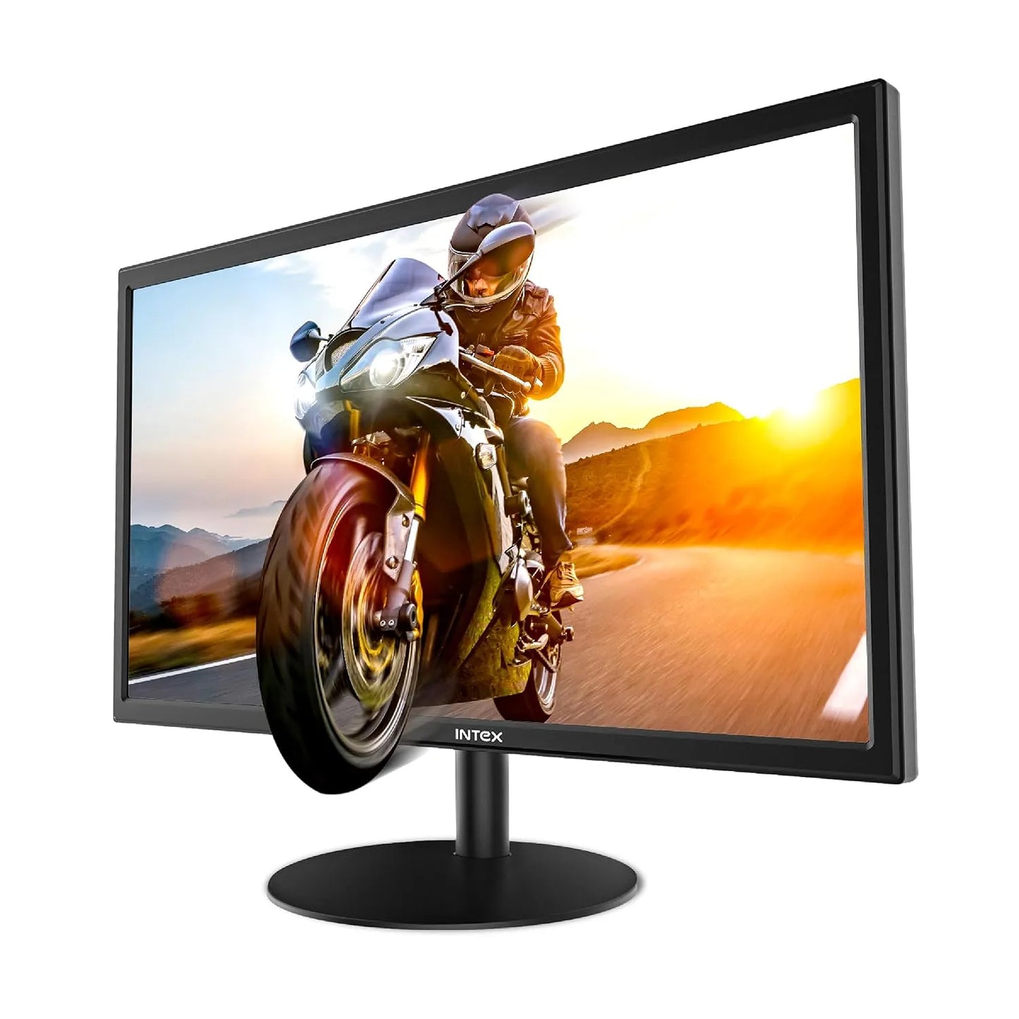 Intex IT-2202 20 inch HD IPS LED backlit monitor displaying realistic bike visuals-tpstech.in