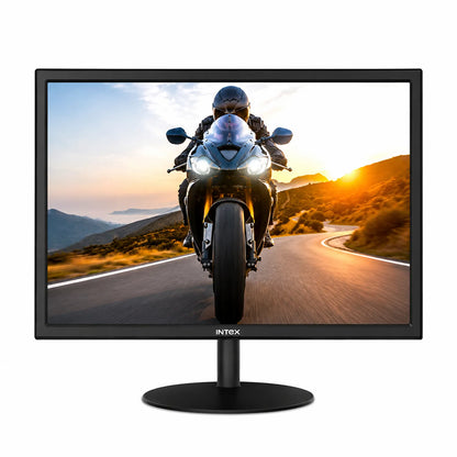 Intex IT-2202 20 inch HD IPS LED backlit monitor front view displaying vivid motorcycle visuals-tpstech.in
