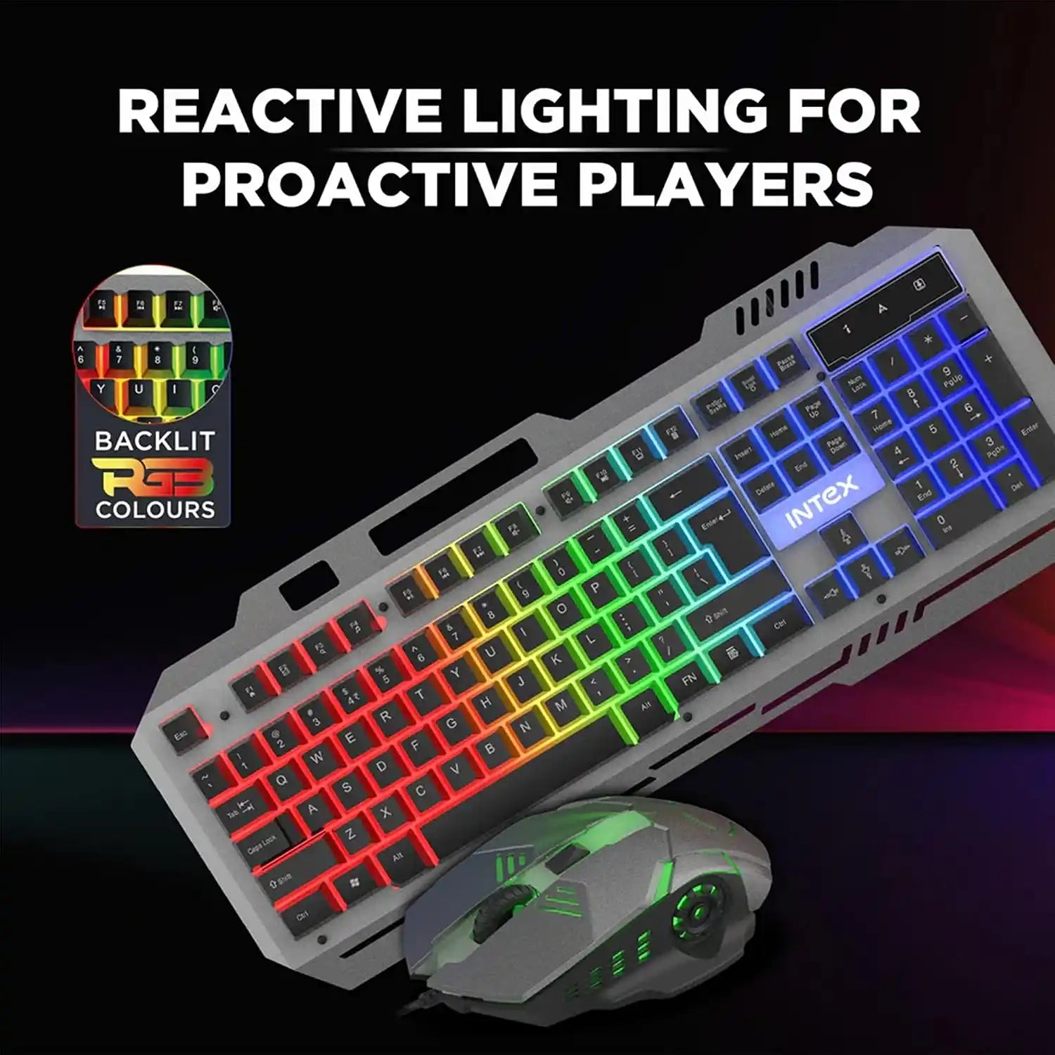Intex IT-KB331 gaming keyboard and mouse combo with reactive lighting and 23 backlit RGB colours-tpstech.in