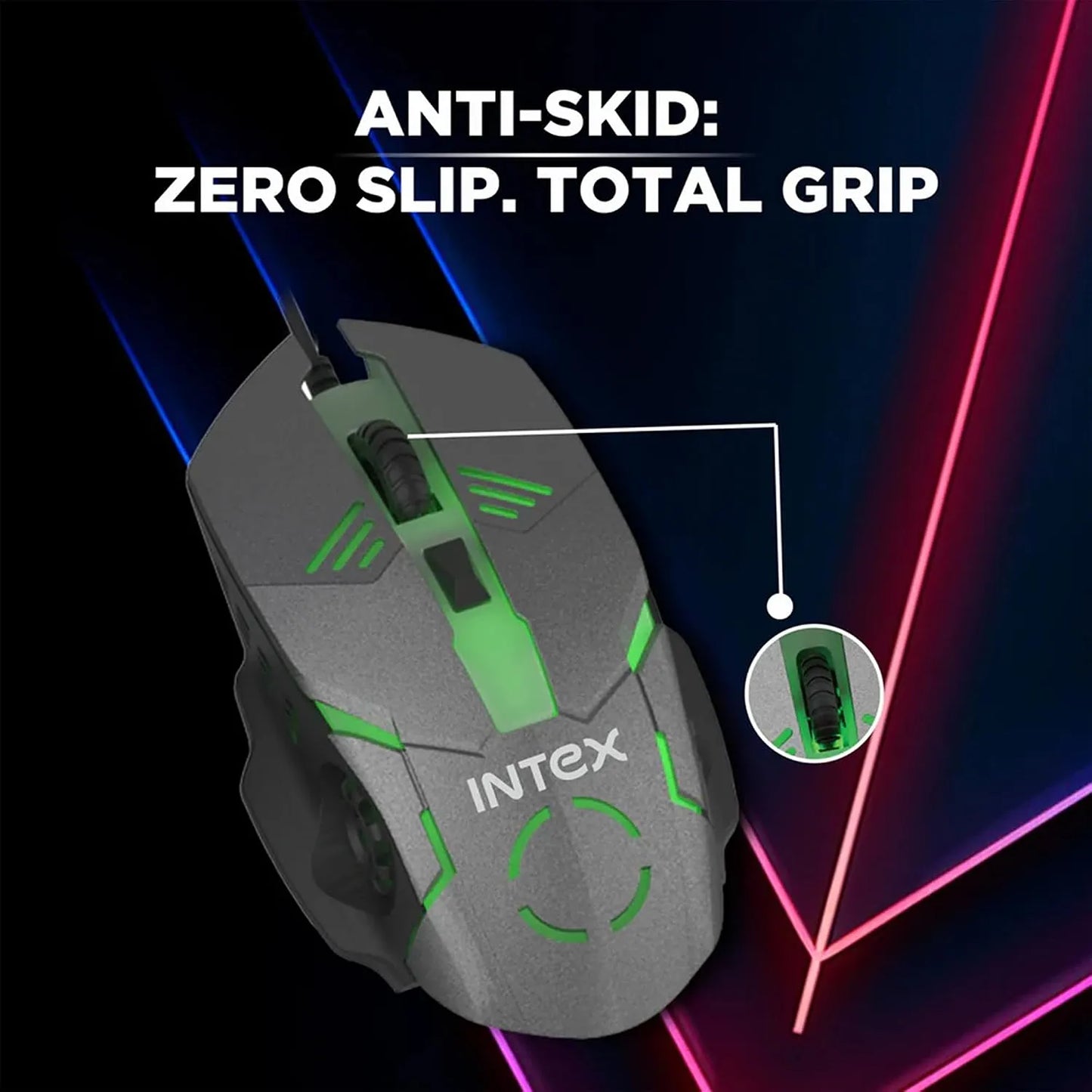 Intex IT-KB331 wired gaming mouse with zero slip total grip and 3D engraved anti-skid scroll roller-tpstech.in