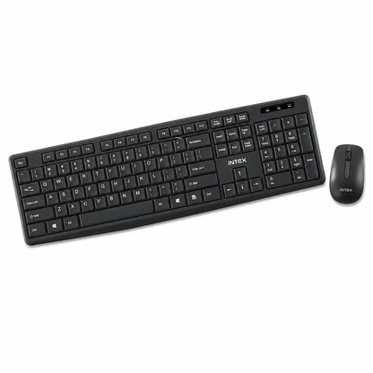 Intex IT-KB332 Genie wired keyboard and mouse combo in black angled view -tpstech.in