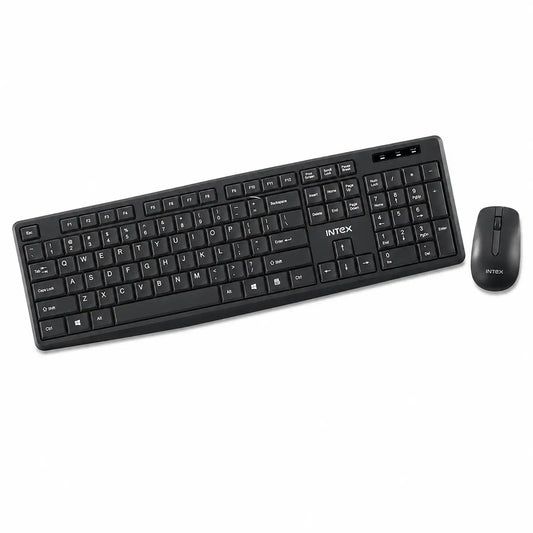 Intex IT-KB332 Genie wired keyboard and mouse combo in black angled view -tpstech.in