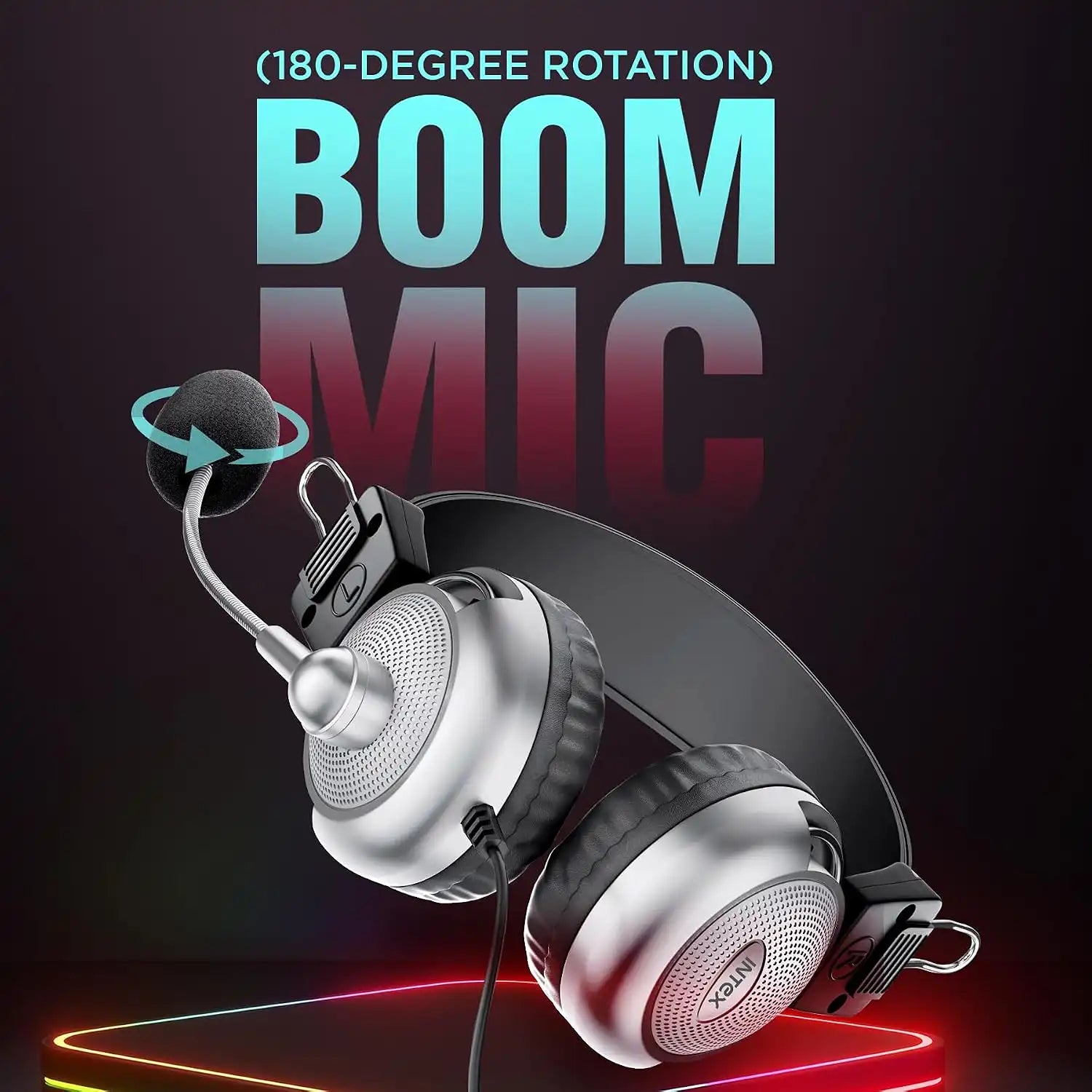 Intex Magna wired USB headphone with 180 degree rotating boom microphone for flexible positioning -tpstech.in