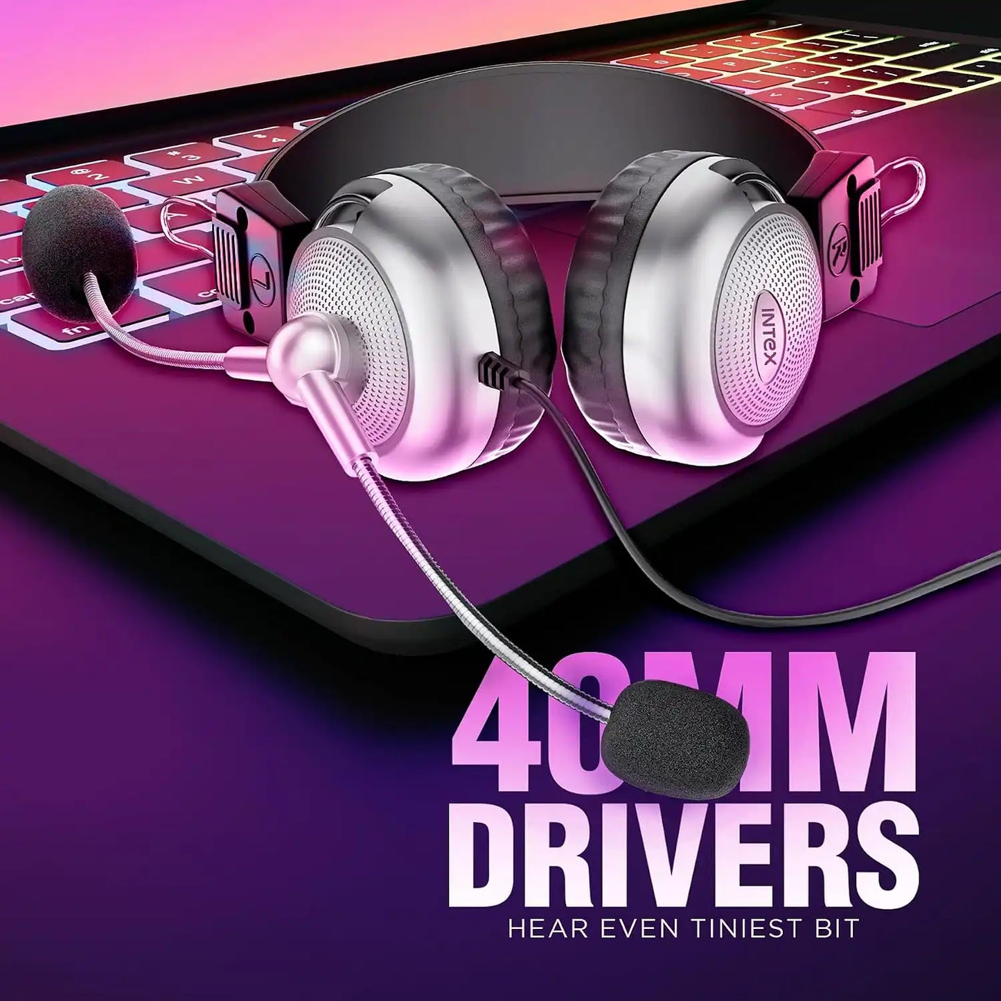 Intex Magna wired USB headphone with microphone featuring 40mm drivers for clear sound -tpstech.in