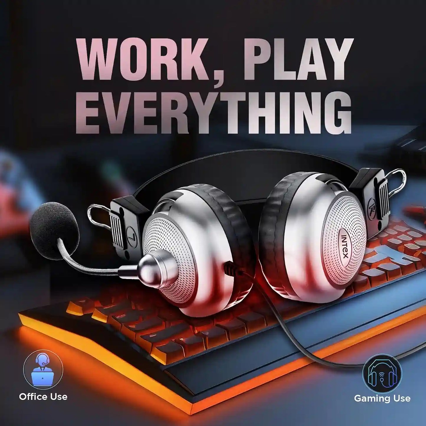 Intex Magna wired USB headphone with microphone for office work and gaming use -tpstech.in
