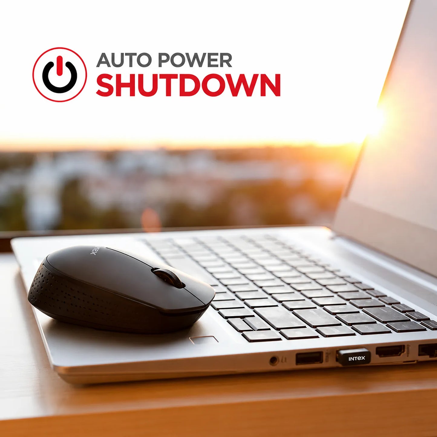 Intex Power+ wireless mouse with auto power shutdown feature for improved battery efficiency-tpstech.in