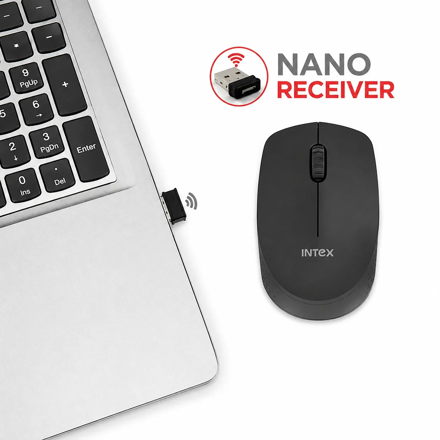 Intex Power+ wireless mouse with compact nano USB receiver for easy wireless connectivity-tpstech.in