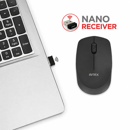 Intex Power+ wireless mouse with compact nano USB receiver for easy wireless connectivity-tpstech.in