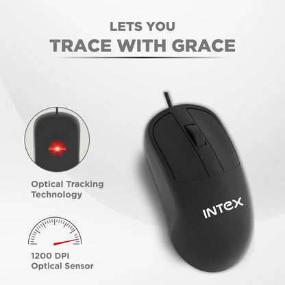 Intex SMILE IT-KBM888 wired combo mouse with 1200 DPI optical sensor and optical tracking technology-tpstech.in