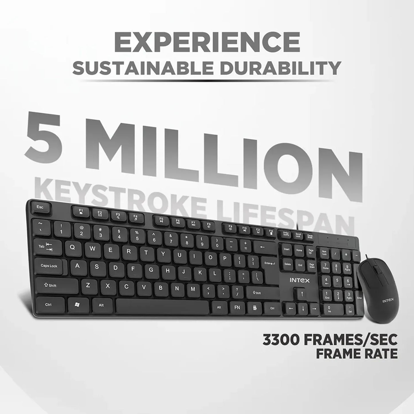 Intex SMILE IT-KBM888 durable keyboard with 5 million keystroke lifespan and 3300 frames per second mouse-tpstech.in