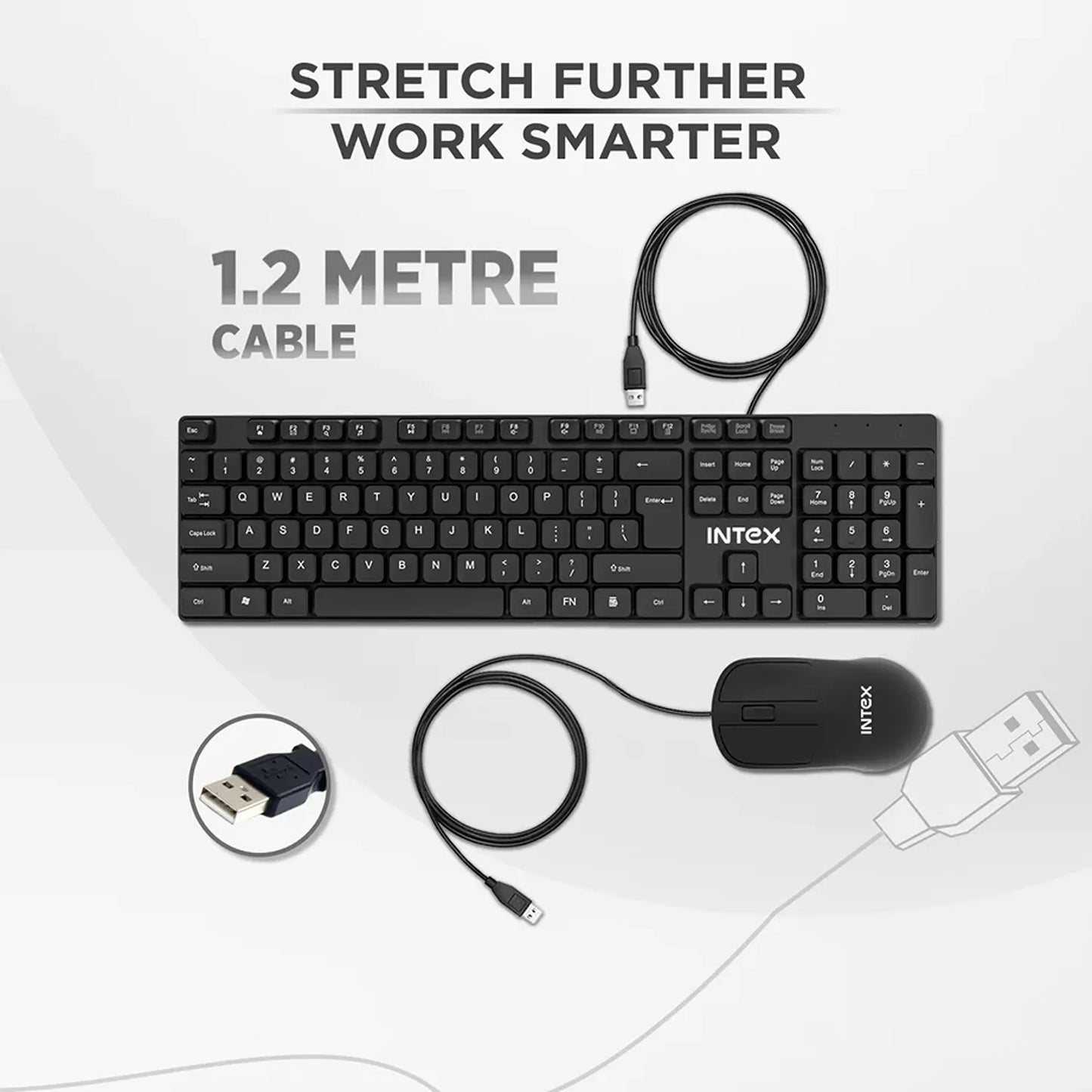 Intex SMILE IT-KBM888 wired keyboard and mouse combo with 1.2 metre USB cable-tpstech.in