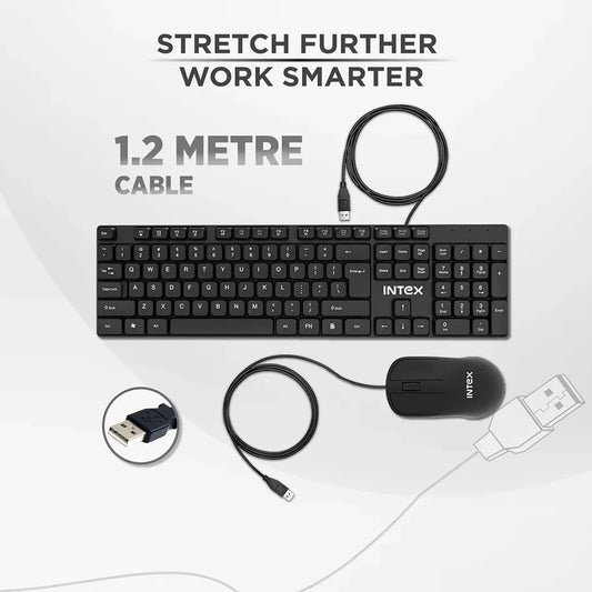 Intex SMILE IT-KBM888 wired keyboard and mouse combo with 1.2 metre USB cable-tpstech.in