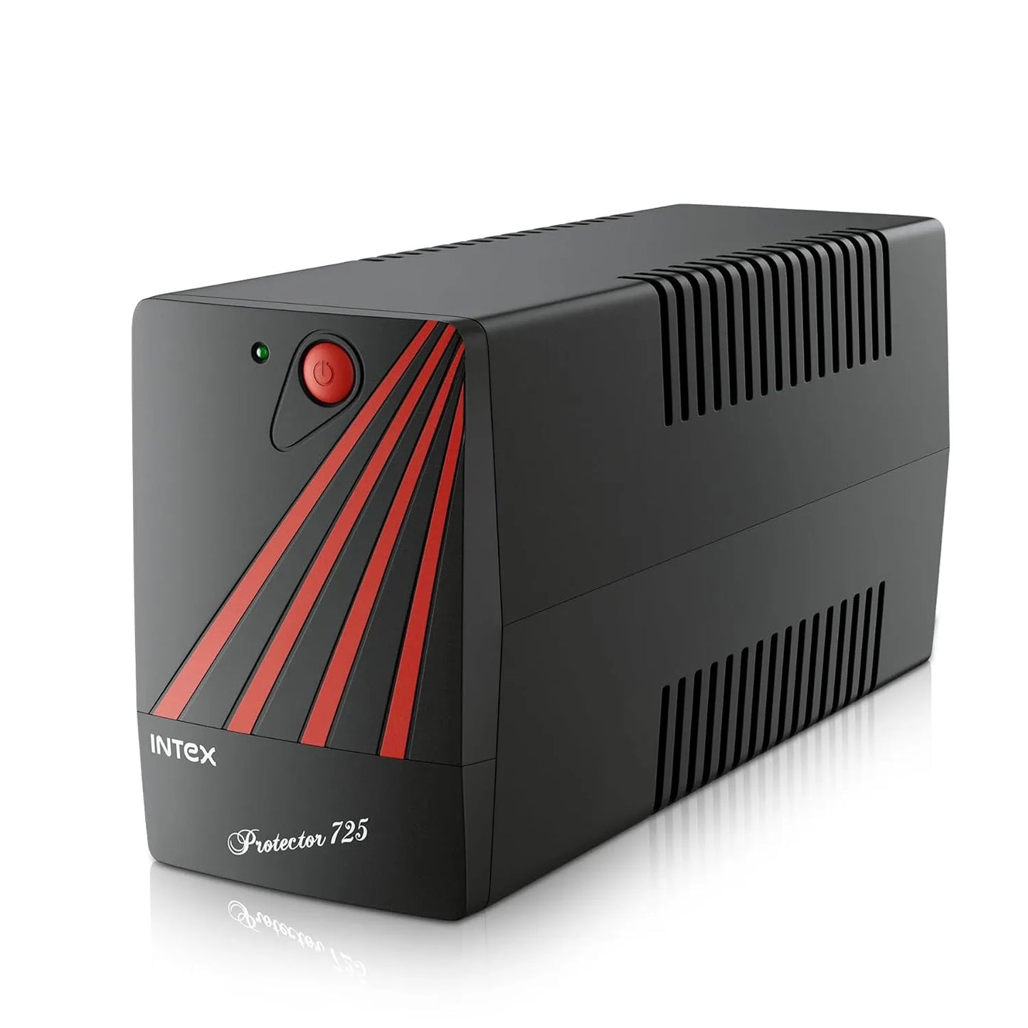 Intex UPS Protector 725 600VA 360W power backup UPS front left view black-tpstech.in
